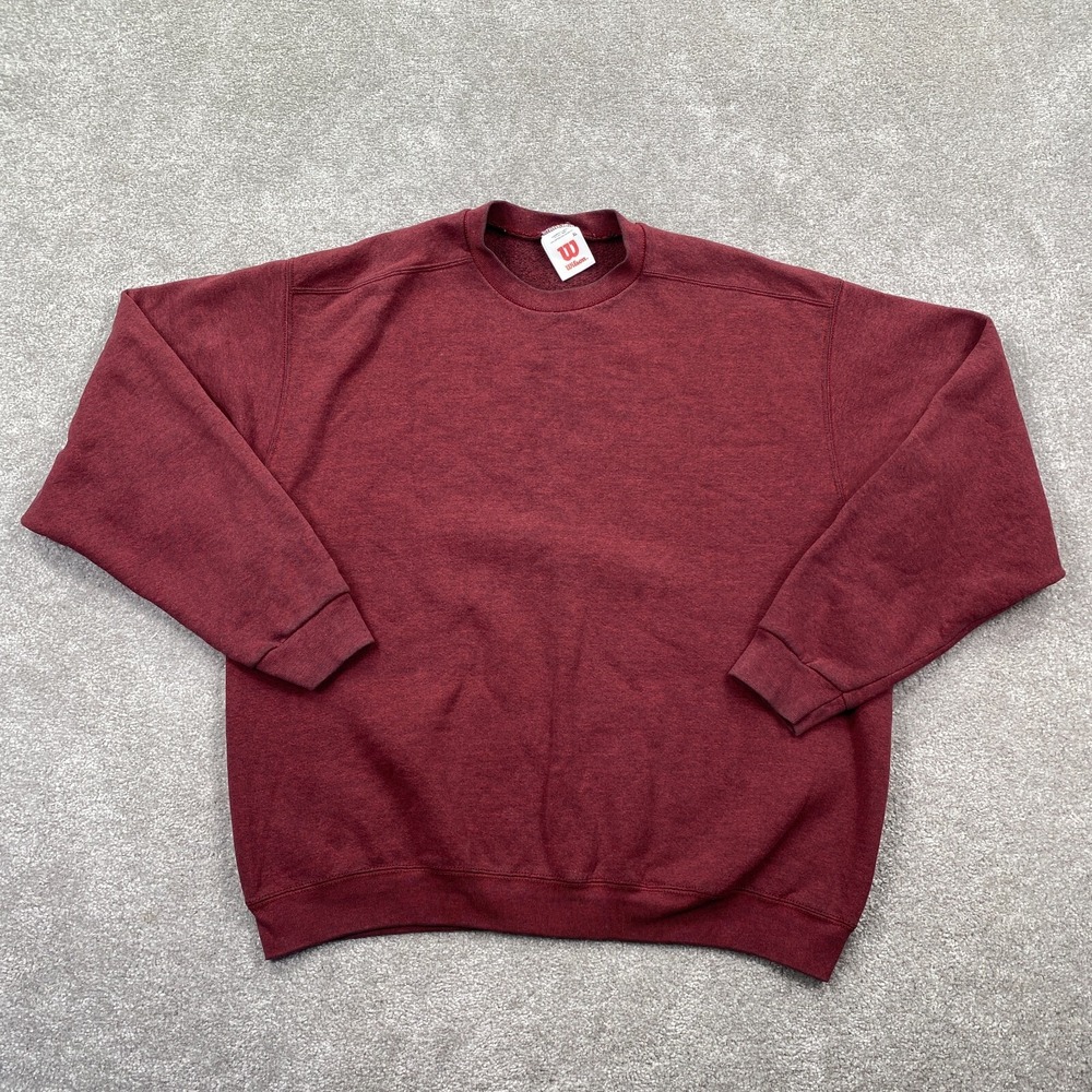Wilson Men's Crew Neck Tight Knitted Pullover Sweater Size XL Maroon Long Sleeve